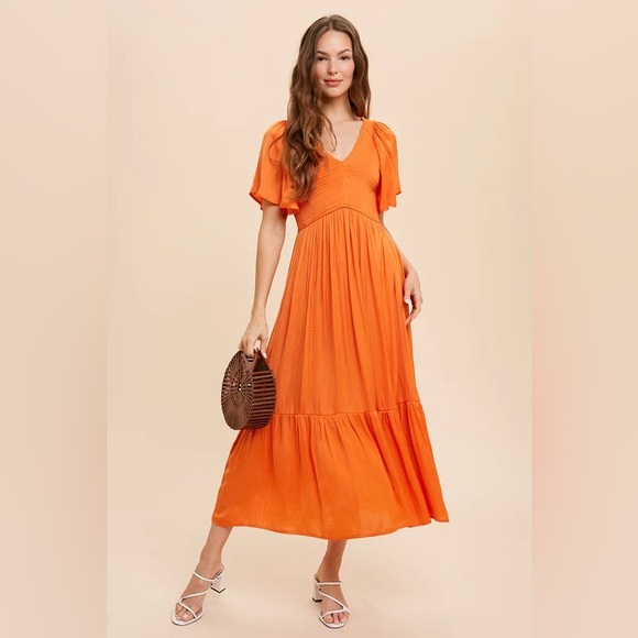 Papaya Smocked Midi Dress - Picture 1 of 9